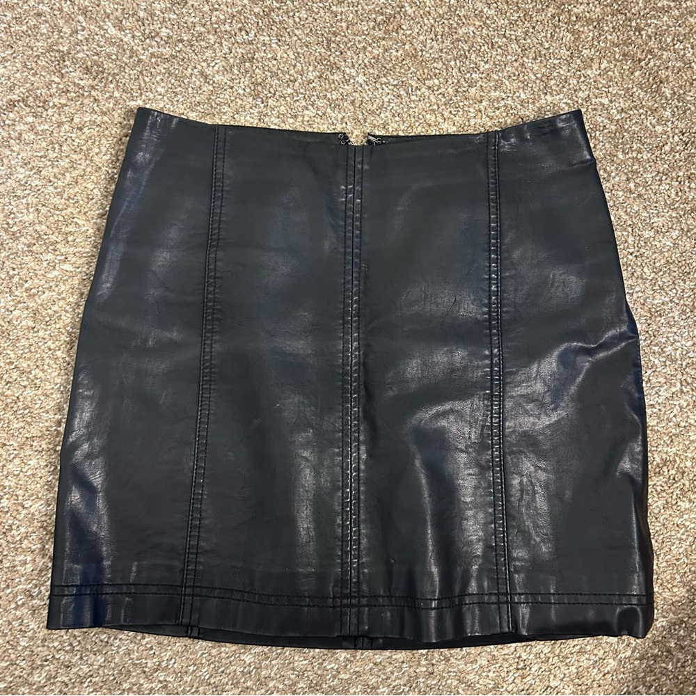 Free People Black Faux Leather Mini Skirt Back Zip Paneled